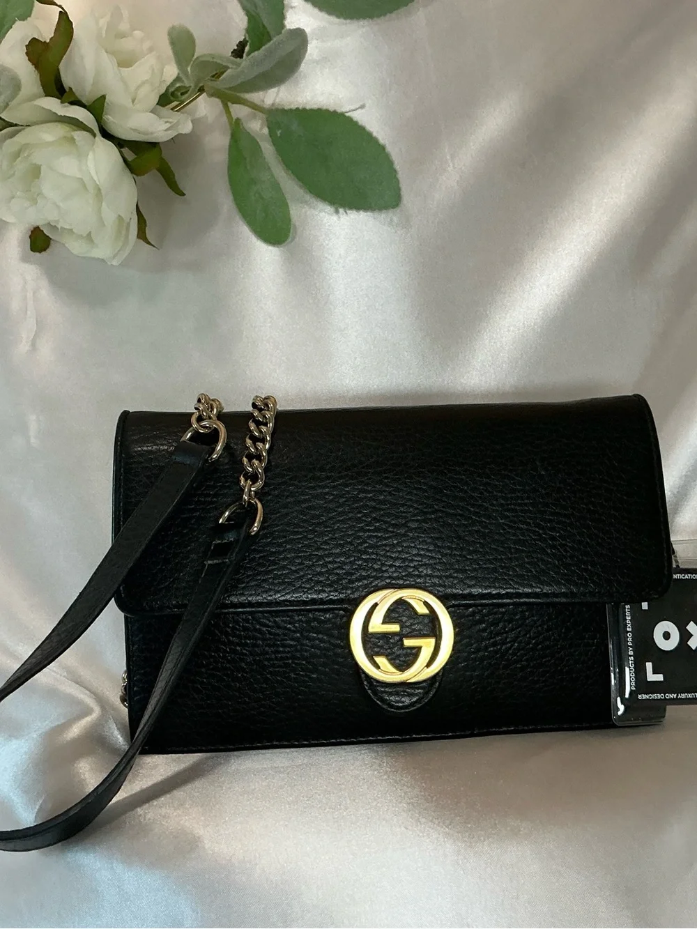 Preloved Great Gucci Black Leather Interlocking G Crossbody Bag w COA